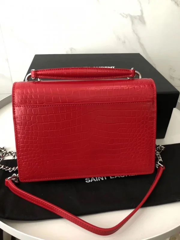 Replica YSL Fake Saint Laurent WOC Sunset Chain Wallet In Red Croc-Embossed Leather 6
