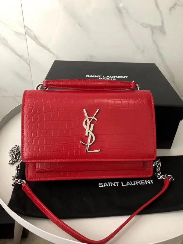 Replica YSL Fake Saint Laurent WOC Sunset Chain Wallet In Red Croc-Embossed Leather 7