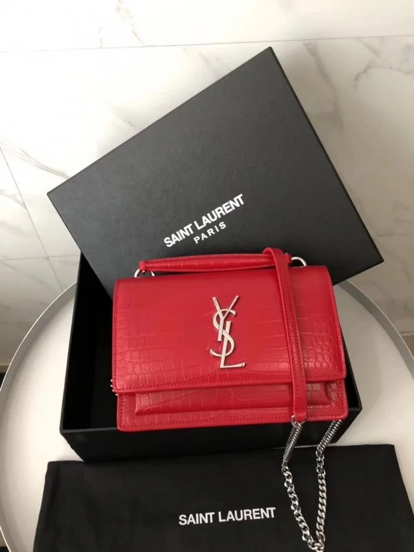 Replica YSL Fake Saint Laurent WOC Sunset Chain Wallet In Red Croc-Embossed Leather 8