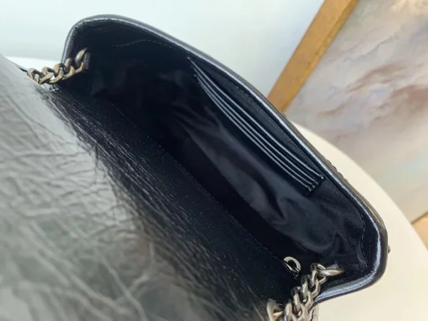 Replica YSL Fake Saint Laurent WOC Niki Chain Wallet In Black Crinkled Leather 2