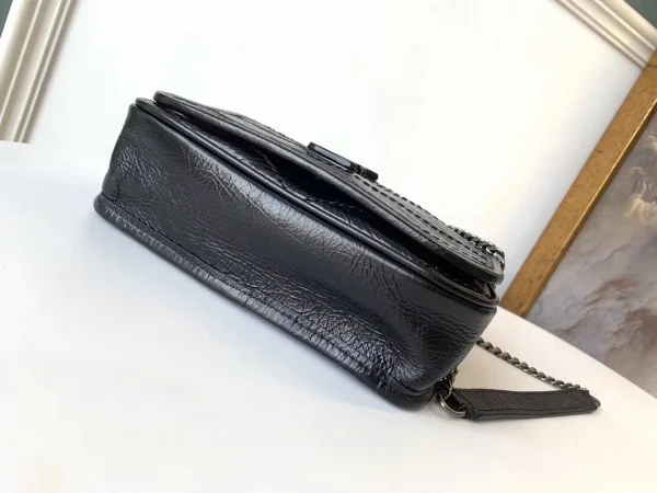 Replica YSL Fake Saint Laurent WOC Niki Chain Wallet In Black Crinkled Leather 4