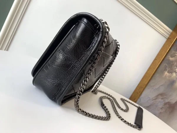 Replica YSL Fake Saint Laurent WOC Niki Chain Wallet In Black Crinkled Leather 5