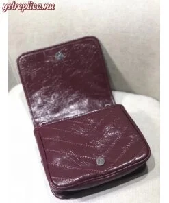 Replica YSL Fake Saint Laurent WOC Niki Chain Wallet In Bordeaux Crinkled Leather 2