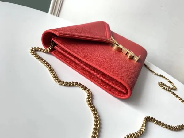 Replica YSL Fake Saint Laurent WOC Cassandra Chain Wallet In Red Leather 3