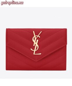 Replica YSL Fake Saint Laurent Small Envelope Wallet In Red Leather