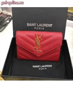 Replica YSL Fake Saint Laurent Small Envelope Wallet In Red Leather 2