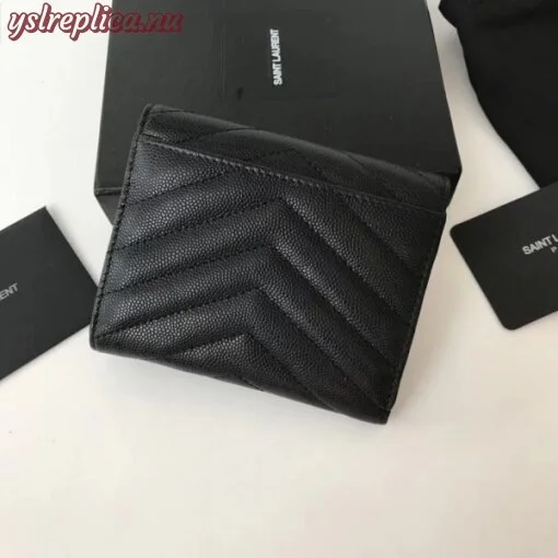 Replica YSL Fake Saint Laurent Compact Tri Fold Wallet In Black Leather 3