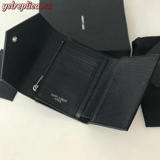 Replica YSL Fake Saint Laurent Compact Tri Fold Wallet In Noir Leather 5