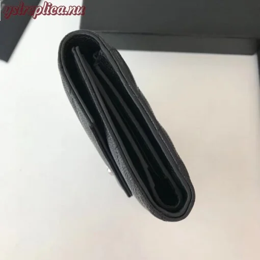 Replica YSL Fake Saint Laurent Compact Tri Fold Wallet In Noir Leather 7
