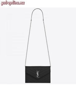 Replica YSL Fake Saint Laurent WOC Envelope Chain Wallet In Noir Leather