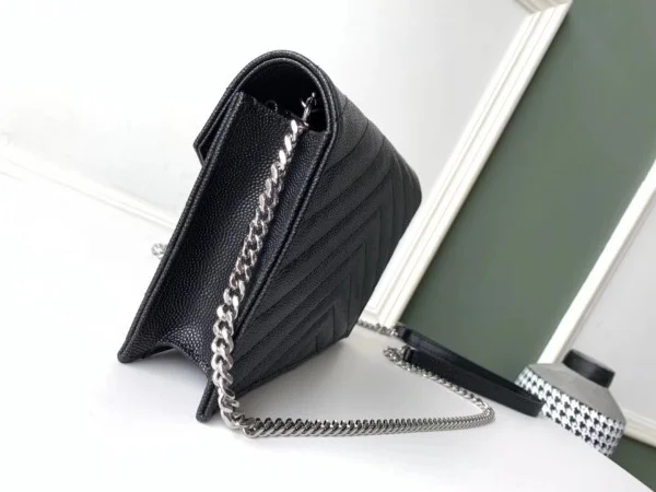 Replica YSL Fake Saint Laurent WOC Envelope Chain Wallet In Noir Leather 2