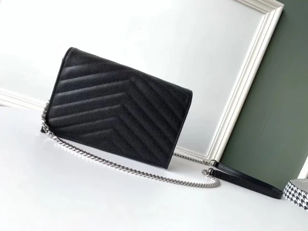 Replica YSL Fake Saint Laurent WOC Envelope Chain Wallet In Noir Leather 3