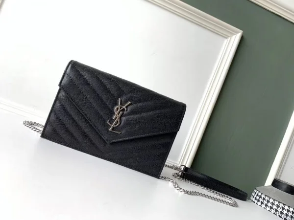 Replica YSL Fake Saint Laurent WOC Envelope Chain Wallet In Noir Leather 4