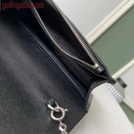 Replica YSL Fake Saint Laurent WOC Envelope Chain Wallet In Noir Leather 6