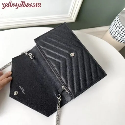 Replica YSL Fake Saint Laurent WOC Envelope Chain Wallet In Noir Leather 7