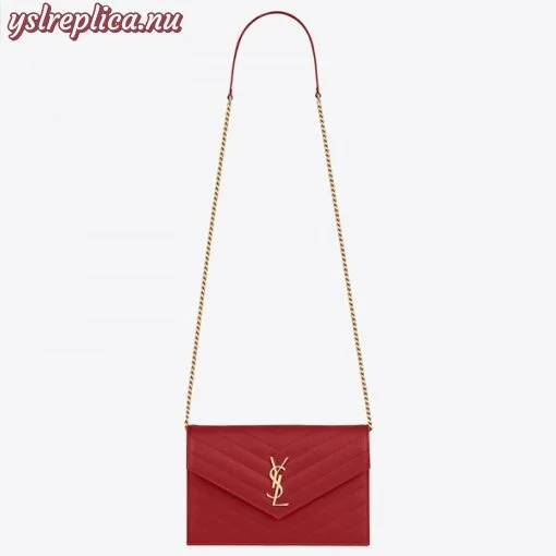Replica YSL Fake Saint Laurent WOC Envelope Chain Wallet In Red Leather