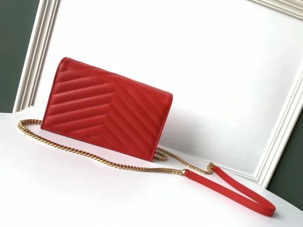 Replica YSL Fake Saint Laurent WOC Envelope Chain Wallet In Red Leather 6