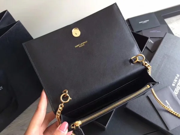 Replica YSL Fake Saint Laurent WOC Kate Tassel Chain Wallet In Black Calfskin 3