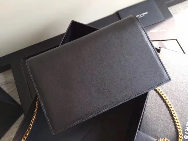 Replica YSL Fake Saint Laurent WOC Kate Tassel Chain Wallet In Black Calfskin 5