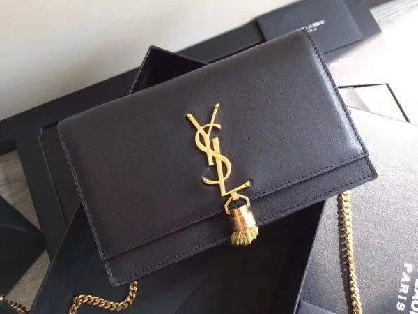Replica YSL Fake Saint Laurent WOC Kate Tassel Chain Wallet In Black Calfskin 6