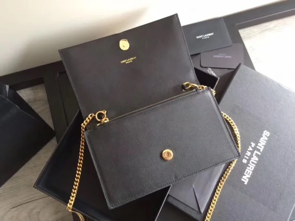 Replica YSL Fake Saint Laurent WOC Kate Tassel Chain Wallet In Black Calfskin 7
