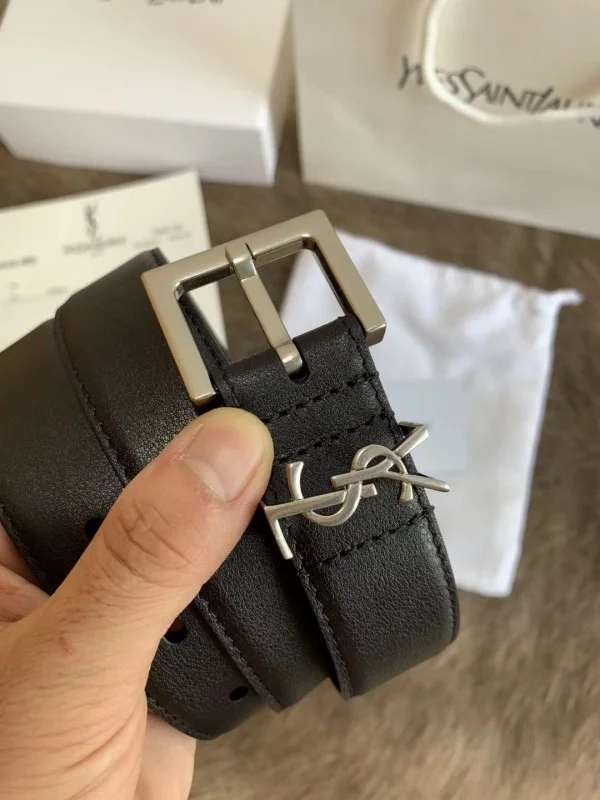 Replica YSL Fake Saint Laurent Monogramme Belt 30MM In Noir Calfskin 6