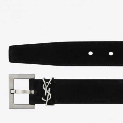 Replica YSL Fake Saint Laurent Monogramme Belt 30MM In Black Suede