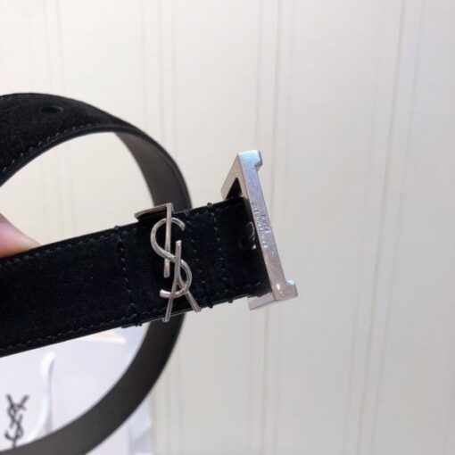 Replica YSL Fake Saint Laurent Monogramme Belt 30MM In Black Suede 2