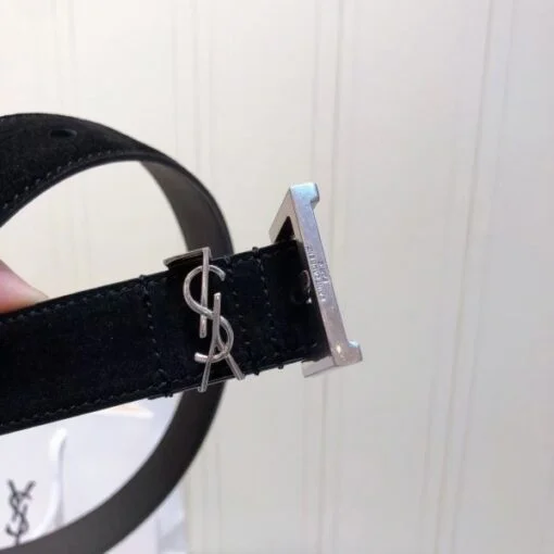 Replica YSL Fake Saint Laurent Monogramme Belt 30MM In Black Suede 2