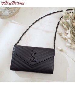 Replica YSL Fake Saint Laurent WOC Monogram Chain Wallet All Black 2