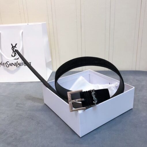 Replica YSL Fake Saint Laurent Monogramme Belt 30MM In Black Suede 3