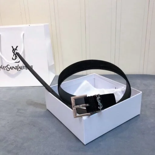 Replica YSL Fake Saint Laurent Monogramme Belt 30MM In Black Suede 3