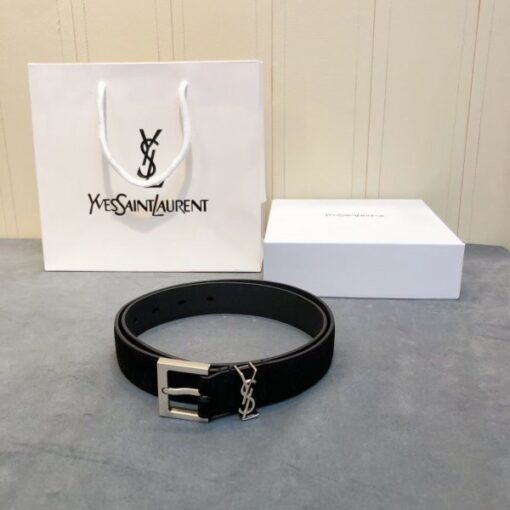 Replica YSL Fake Saint Laurent Monogramme Belt 30MM In Black Suede 5