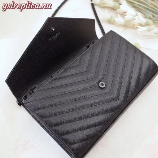 Replica YSL Fake Saint Laurent WOC Monogram Chain Wallet All Black 5