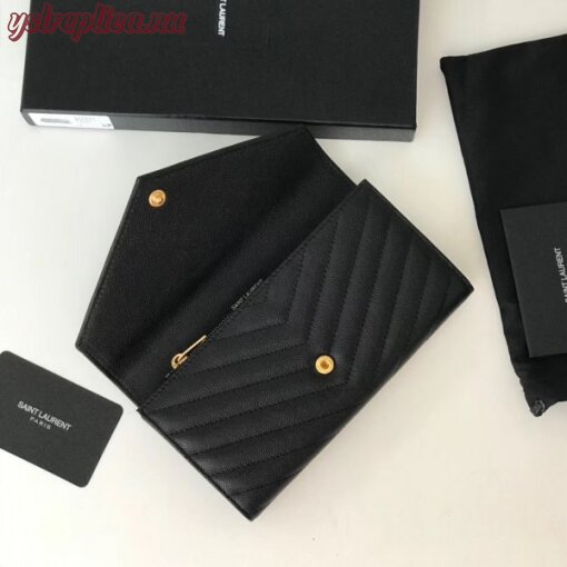 Replica YSL Fake Saint Laurent Large Monogram Flap Wallet In Black Grained Leather 4