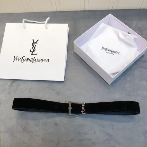 Replica YSL Fake Saint Laurent Monogramme Belt 30MM In Black Suede 7