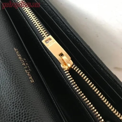 Replica YSL Fake Saint Laurent Large Monogram Flap Wallet In Black Grained Leather 6