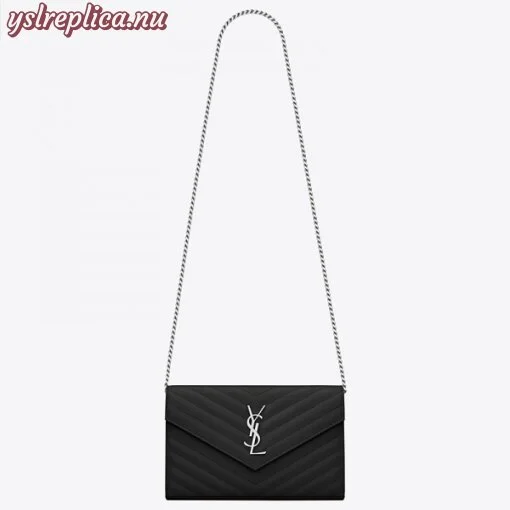 Replica YSL Fake Saint Laurent WOC Monogram Chain Wallet In Noir Leather