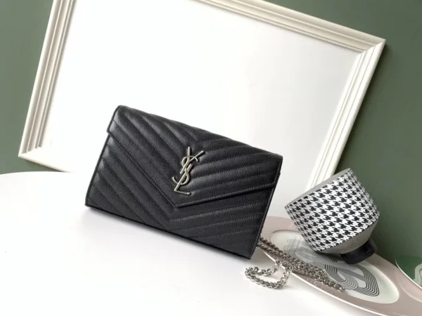 Replica YSL Fake Saint Laurent WOC Monogram Chain Wallet In Noir Leather 2