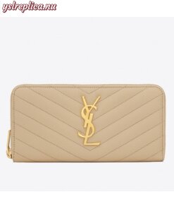 Replica YSL Fake Saint Laurent Monogram Zip Around Wallet In Powder Grained Leather