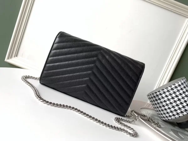 Replica YSL Fake Saint Laurent WOC Monogram Chain Wallet In Noir Leather 8