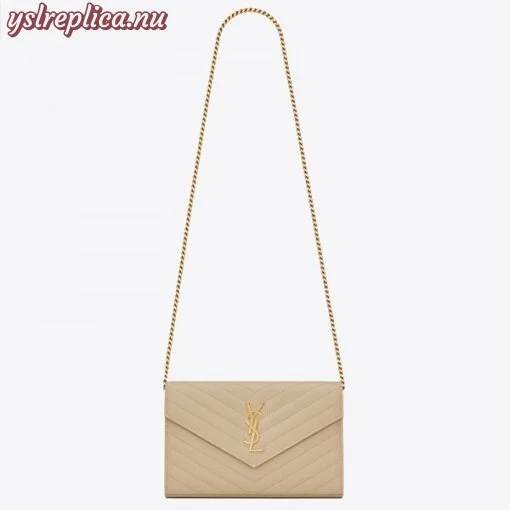 Replica YSL Fake Saint Laurent WOC Monogram Chain Wallet In Poudre Leather