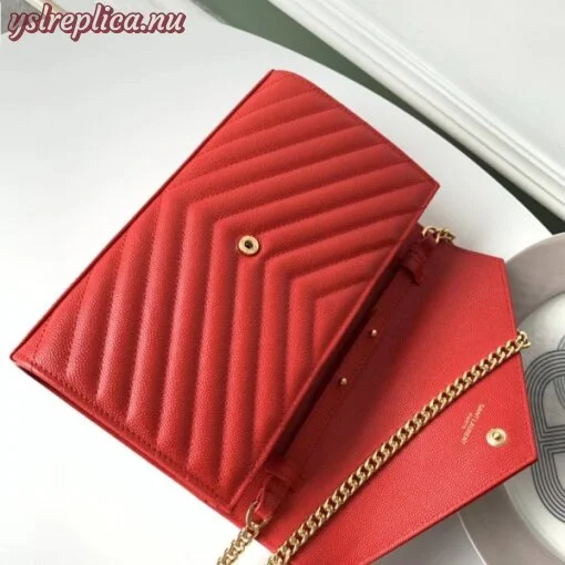 Replica YSL Fake Saint Laurent WOC Monogram Chain Wallet In Red Leather 4