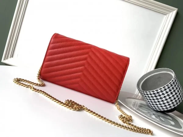 Replica YSL Fake Saint Laurent WOC Monogram Chain Wallet In Red Leather 8