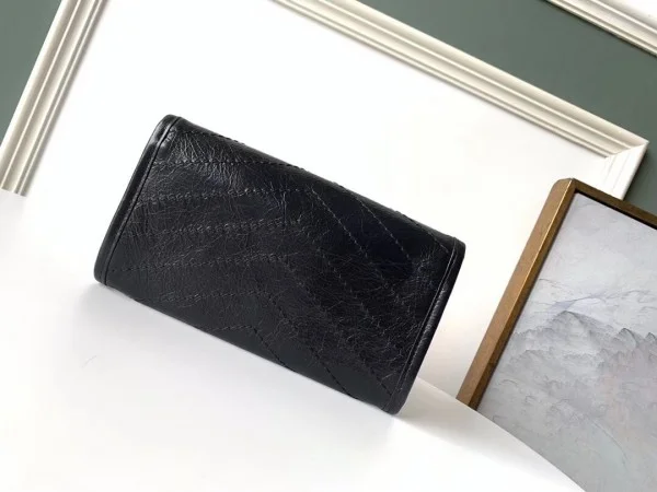 Replica YSL Fake Saint Laurent Niki Large Wallet In Black Crinkled Vintage Leather 3