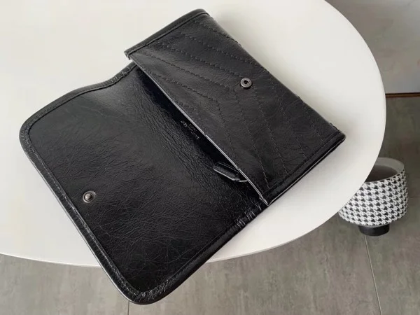 Replica YSL Fake Saint Laurent Niki Large Wallet In Black Crinkled Vintage Leather 8