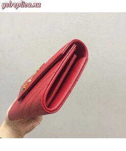 Replica YSL Fake Saint Laurent Large Monogram Flap Wallet In Red Grained Leather