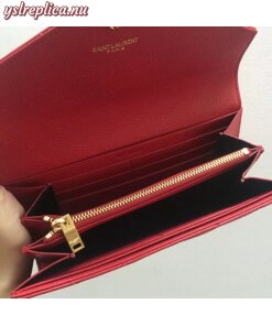 Replica YSL Fake Saint Laurent Large Monogram Flap Wallet In Red Grained Leather 2