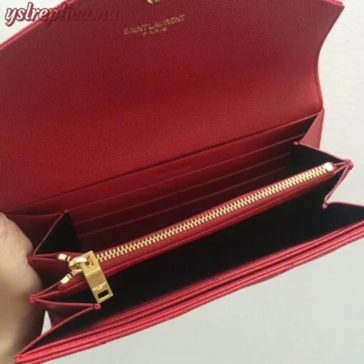 Replica YSL Fake Saint Laurent Large Monogram Flap Wallet In Red Grained Leather 2