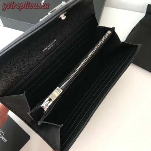 Replica YSL Fake Saint Laurent Large Monogram Flap Wallet In Noir Grained Leather 6